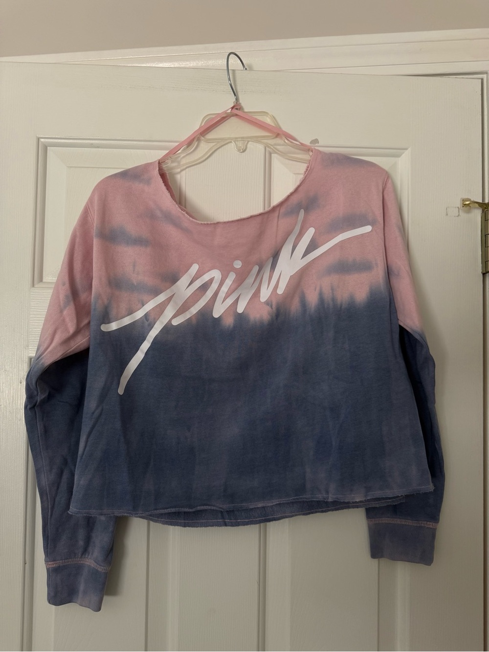 PINK Victoria's Secret Tie-Dye Ombre Crop Sweatshirt - Pink & Navy